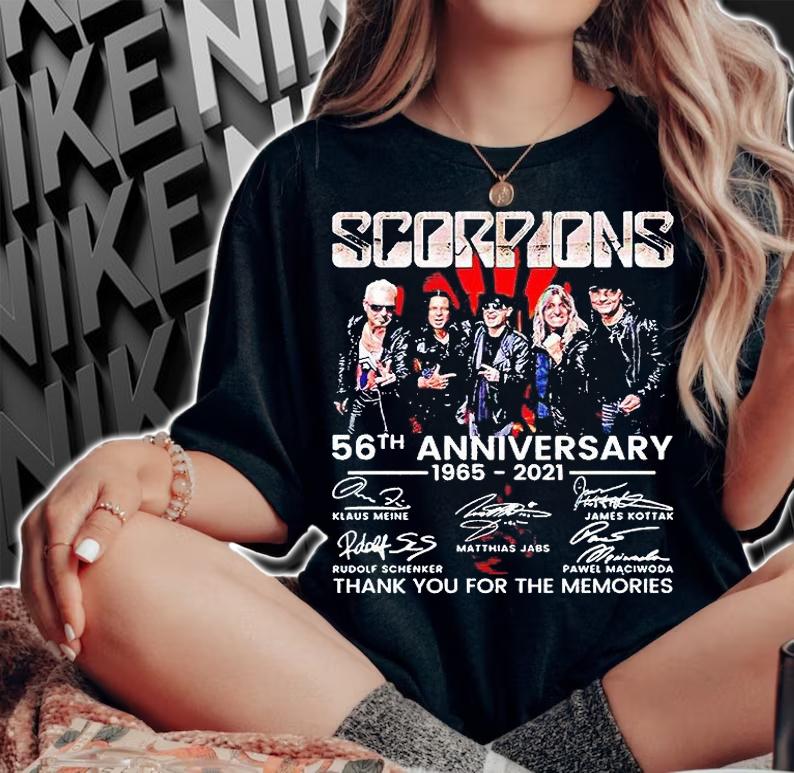 Scorpions 56th anniversary 1965-2021 thank you for the memories signature T-shirt woman shirt