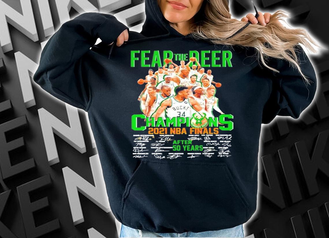 All team fear the deer champions 2021 NBA finals after 50 years signatures shirt