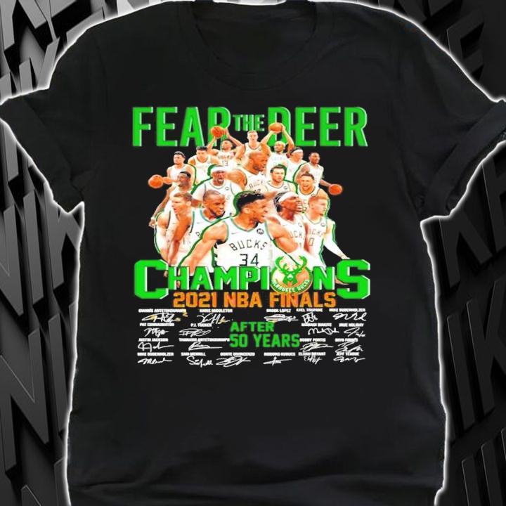 All team fear the deer champions 2021 NBA finals after 50 years signatures shirt