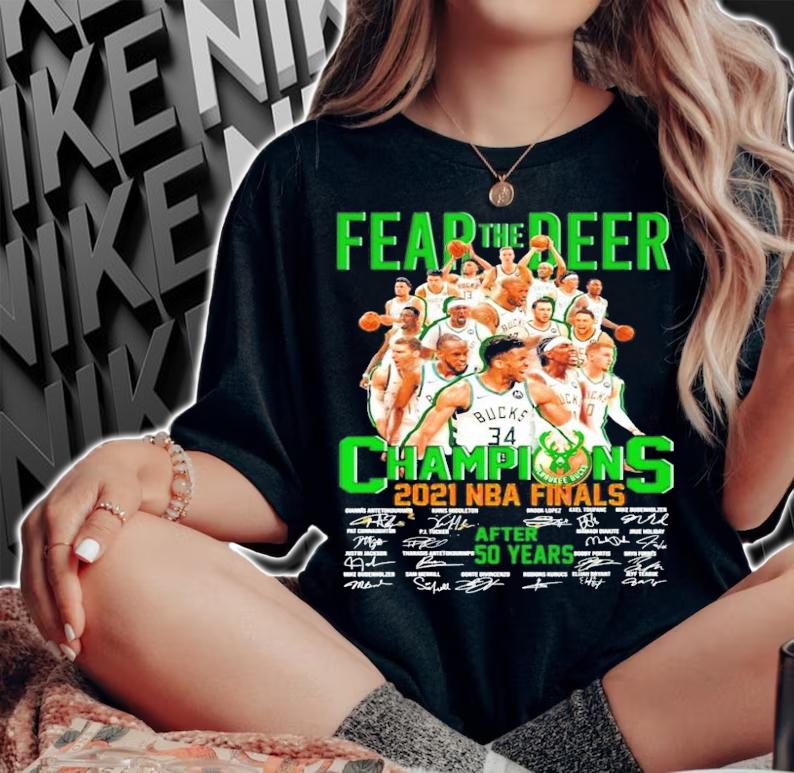 All team fear the deer champions 2021 NBA finals after 50 years signatures shirt