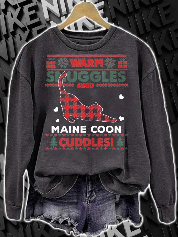 Warm Snuggles And Maine Coon Cuddles Cat Lover Cute Cat Xmas Ugly Christmas T-Shirt sweatshirt