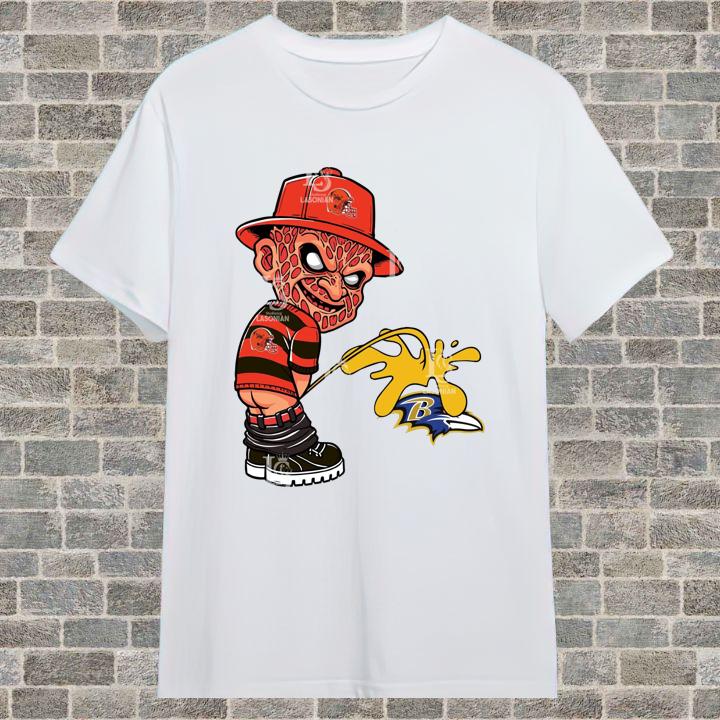 Official Cleveland Browns Freddy Krueger Pissing On Baltimore Ravens Shirt