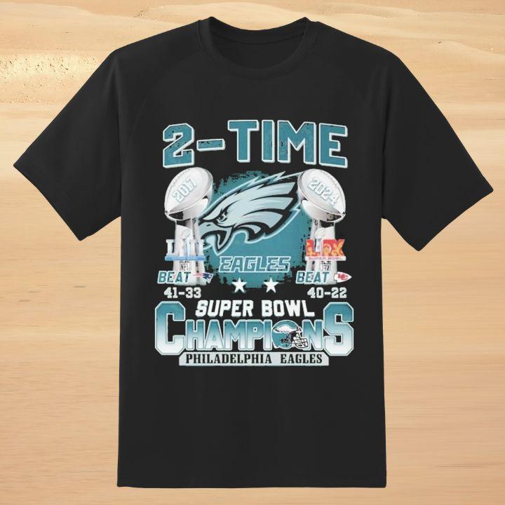 2-Time Win Super Bowl Champions Trophy Philadelphia Eagles T-Shirt